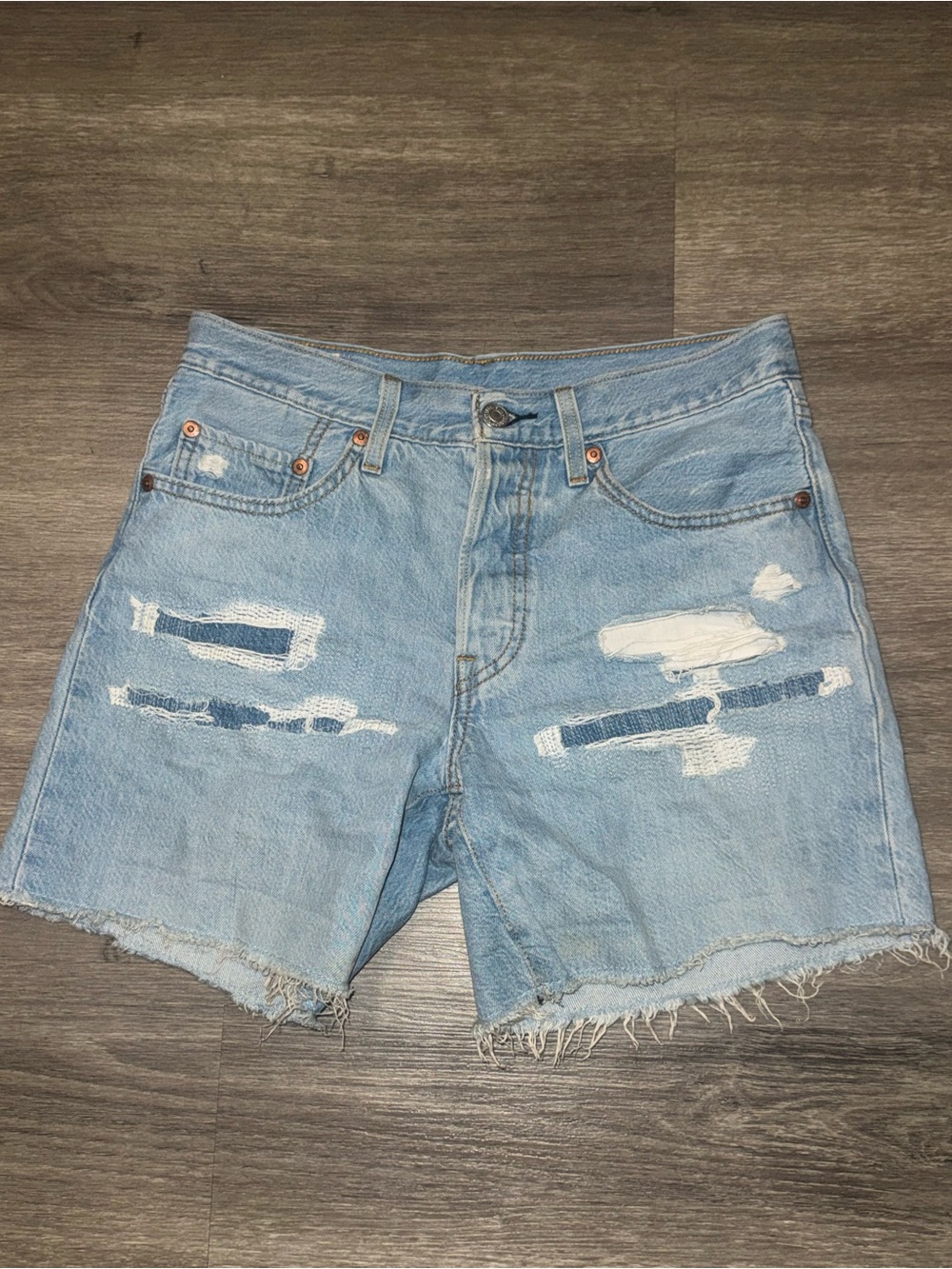 Levi's Light Blue Distressed Denim Cutoff Shorts